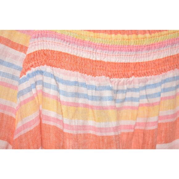 TALBOTS $99 Smocked Square Neck Linen Top Palm Stripe Large - Picture 3 of 4